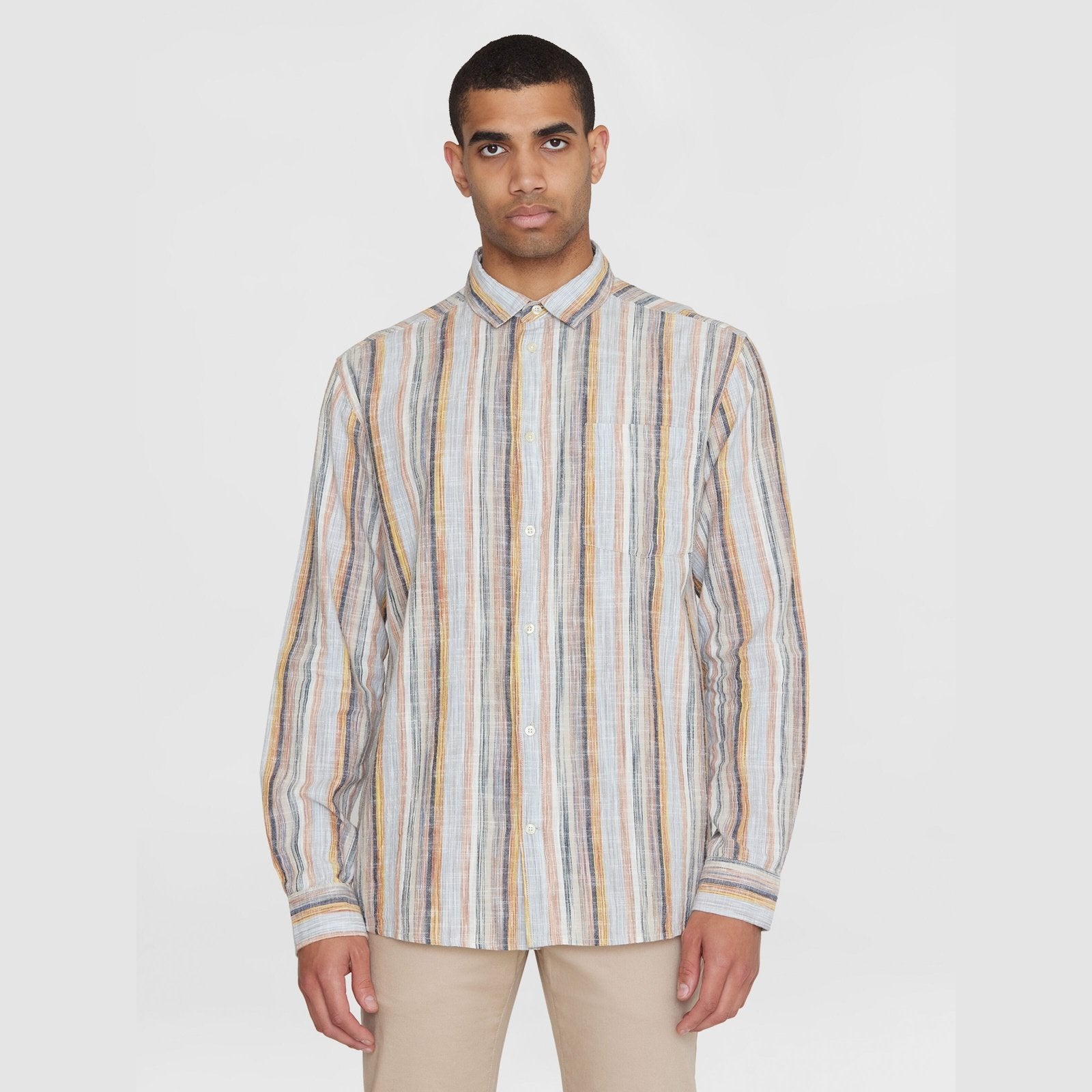 Knowledge Cotton Apparel M Loose Linen Shirt Multicolored Striped