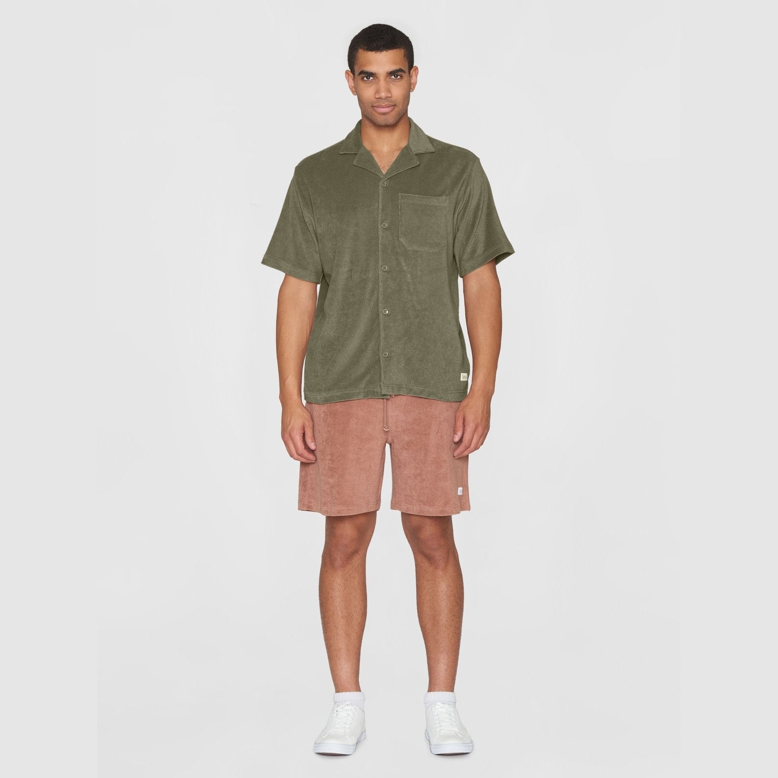 Knowledge Cotton Apparel M Terry Loose Fit Short Sleeve Shirt Burned Olive