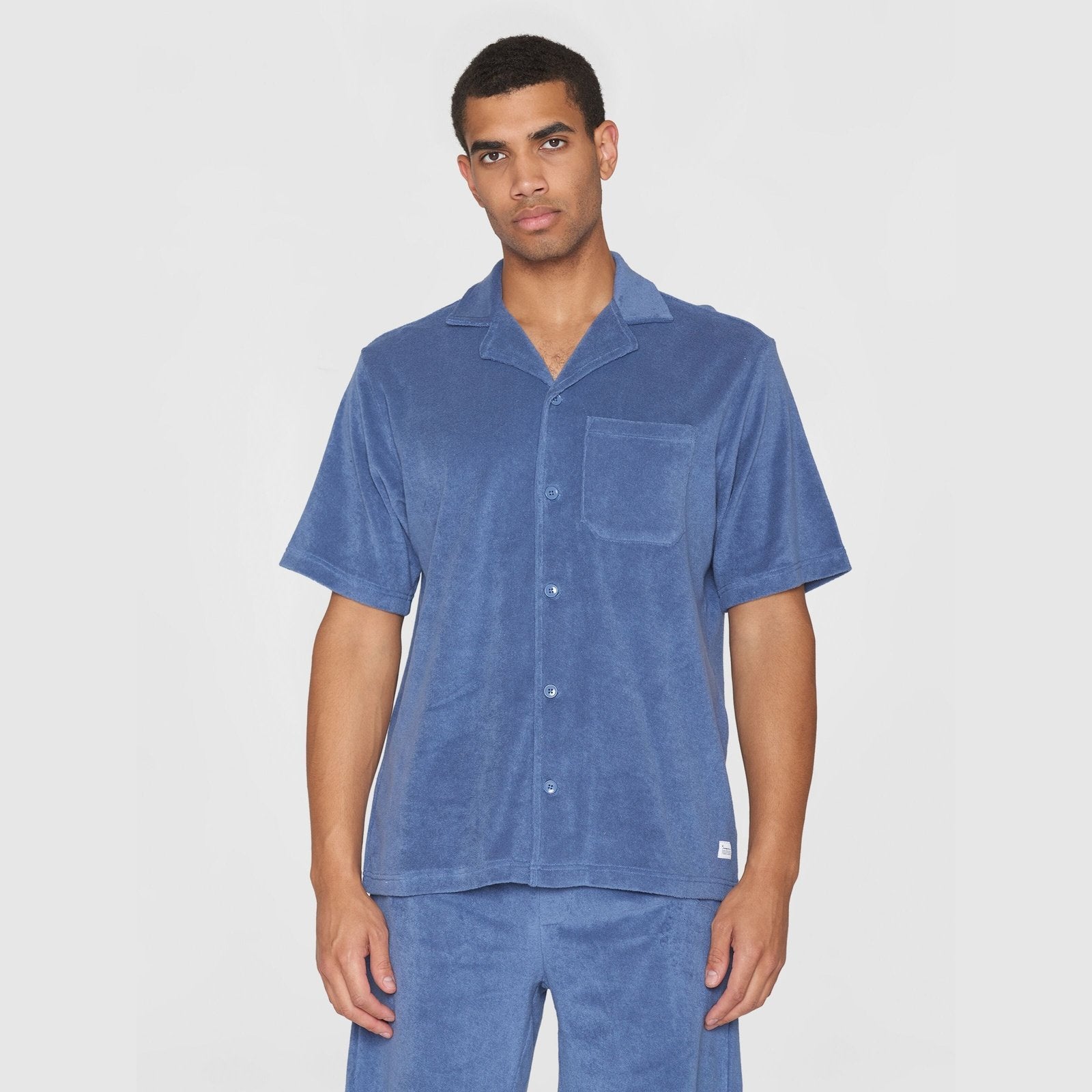 Knowledge Cotton Apparel M Terry Loose Fit Short Sleeve Shirt Moonligt Blue
