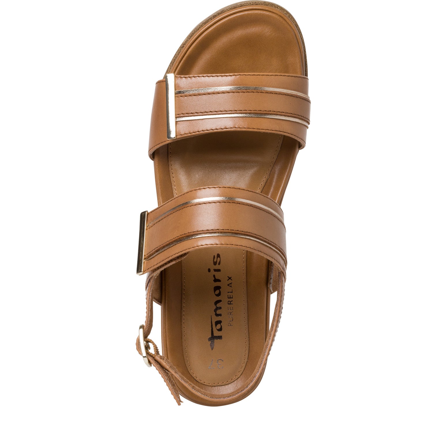 Tamaris W Sandal med Gulddetaljer Camel
