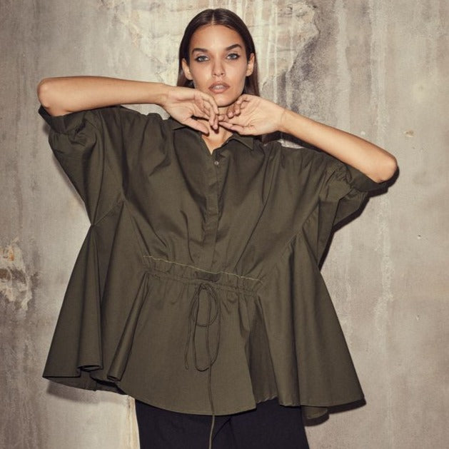 Co'couture W Cotton Crisp Wing Blouse Army