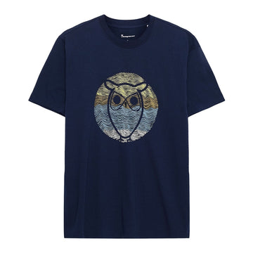 Knowledge Cotton Apparel M Regular Circled Owl Printed T-shirt Night Sky