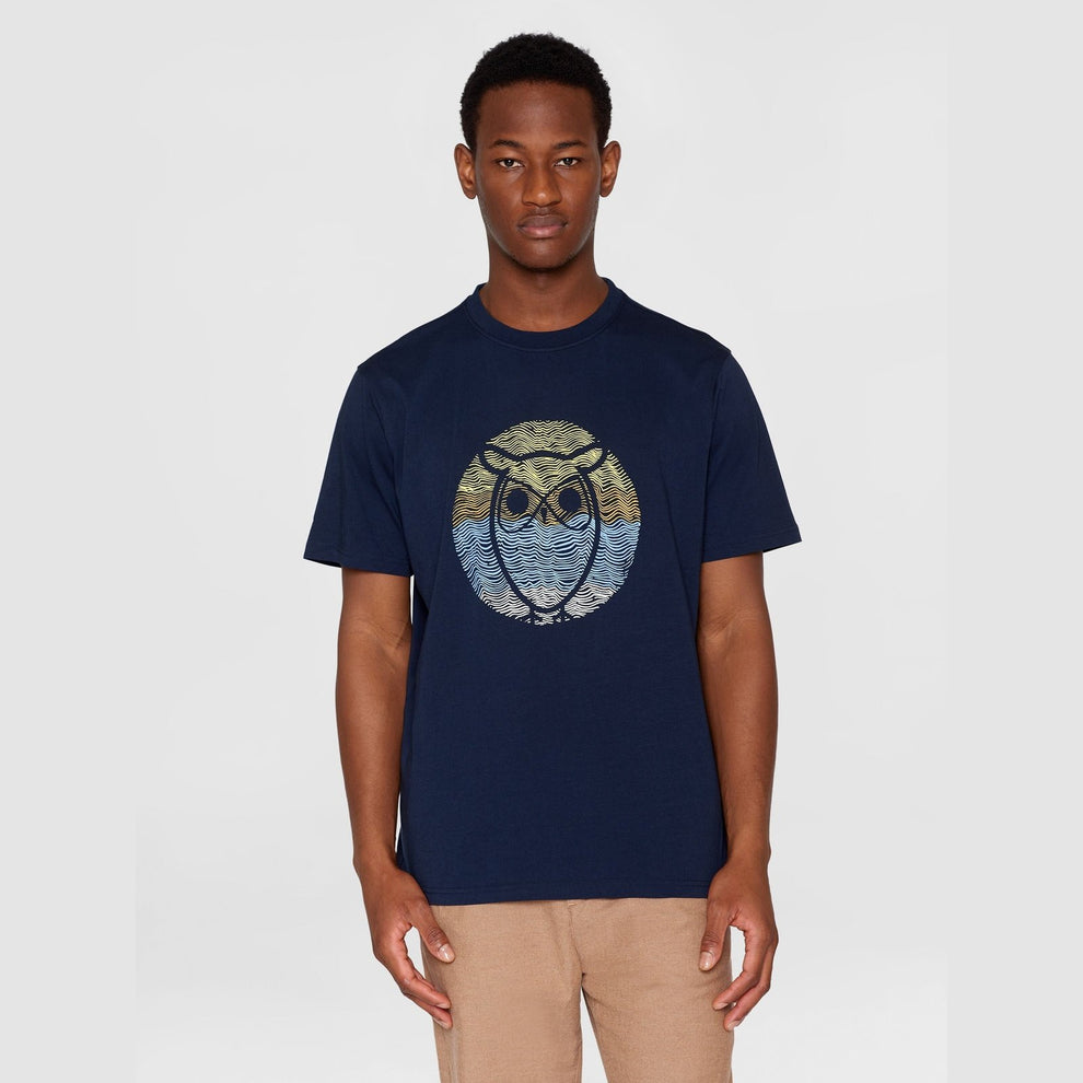 Knowledge Cotton Apparel M Regular Circled Owl Printed T-shirt Night Sky