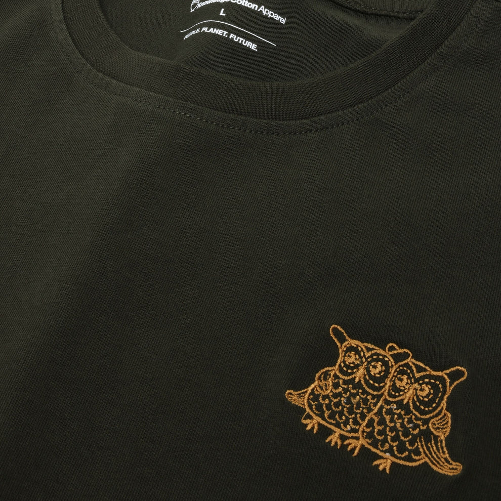 Knowledge Cotton Apparel M Regenerative Organic Cotton Chest Embroidery T-Shirt Gots 1090 Forrest Night