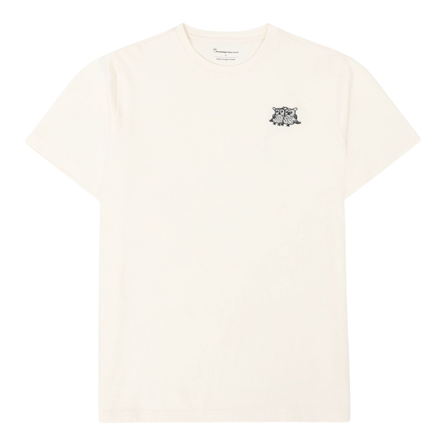 Knowledge Cotton Apparel M Regenerative Organic Cotton Chest Embroidery T-Shirt Gots 1387 Egret