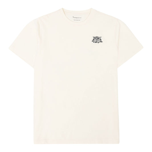 Knowledge Cotton Apparel M Regenerative Organic Cotton Chest Embroidery T-Shirt Gots 1387 Egret