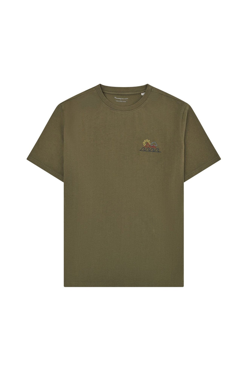 Knowledge Cotton Apparel M Regenerative Organic Cotton Chest Print T-Shirt Gots/Vegan 1068 Burned Olive