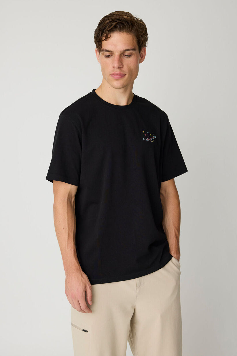 Knowledge Cotton Apparel M Chest Embroidery T-Shirt 1300 Black Jet