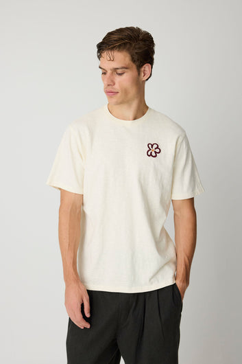 Knowledge Cotton Apparel M Chest Embroidery T-Shirt Egret