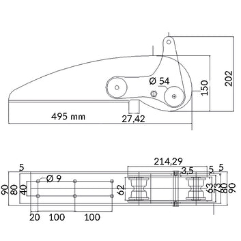1852 Ankerrulle med Vippe Rustfri Stål