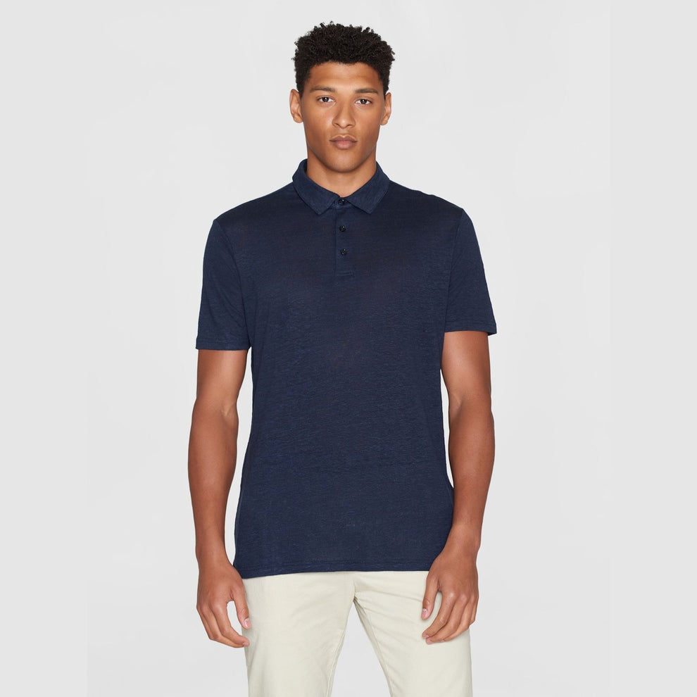 Knowledge Cotton Apparel M Regular Linen Polo Total Eclipse
