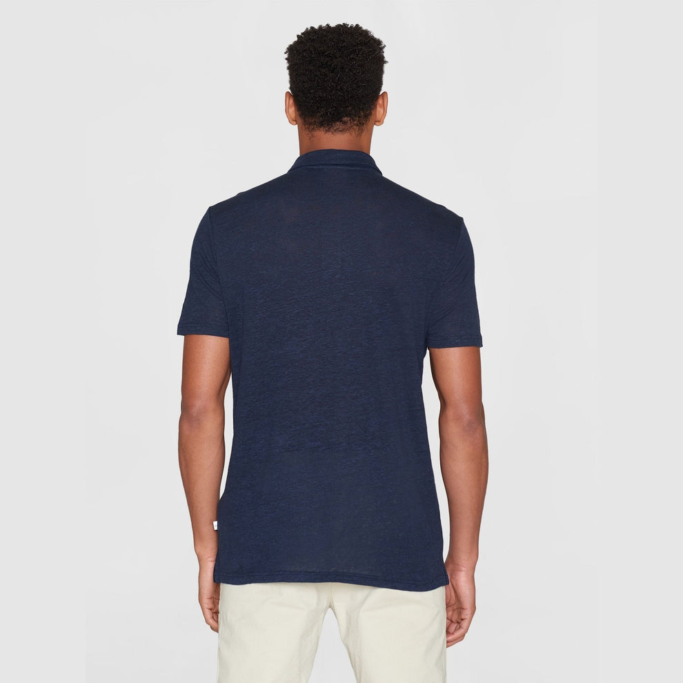 Knowledge Cotton Apparel M Regular Linen Polo Total Eclipse