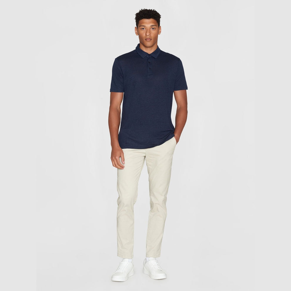 Knowledge Cotton Apparel M Regular Linen Polo Total Eclipse
