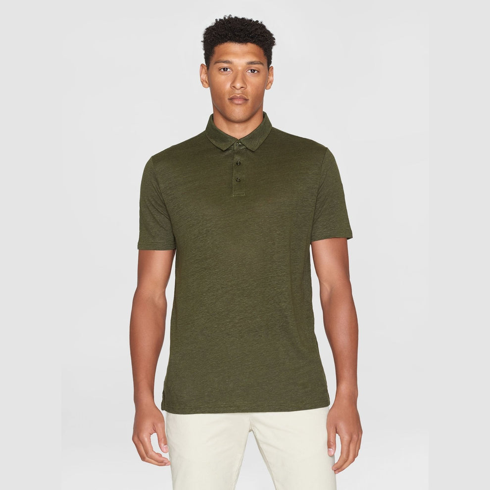 Knowledge Cotton Apparel M Regular Linen Polo Forrest Night