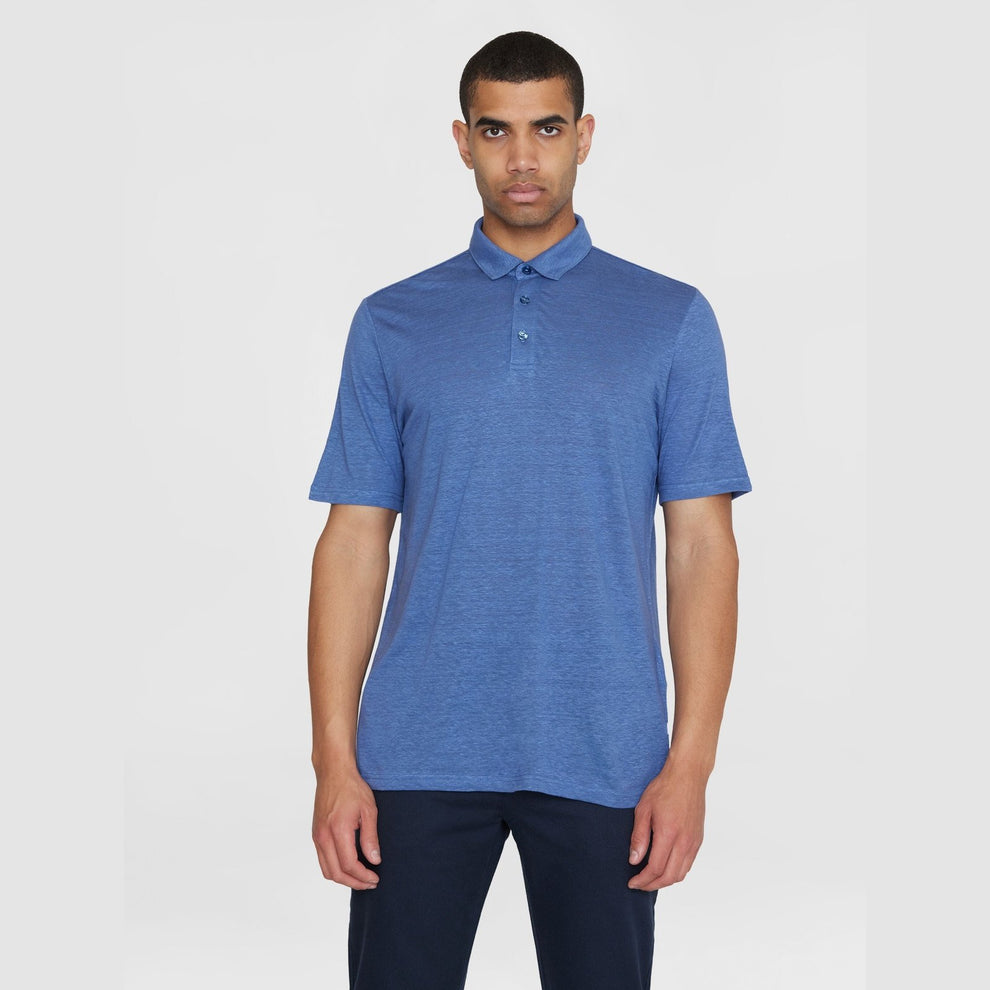 Knowledge Cotton Apparel M Regular Linen Polo Moonlight Blue