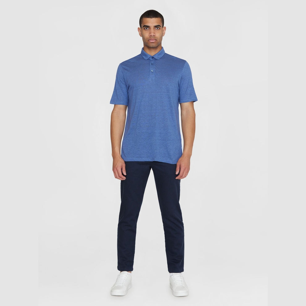 Knowledge Cotton Apparel M Regular Linen Polo Moonlight Blue