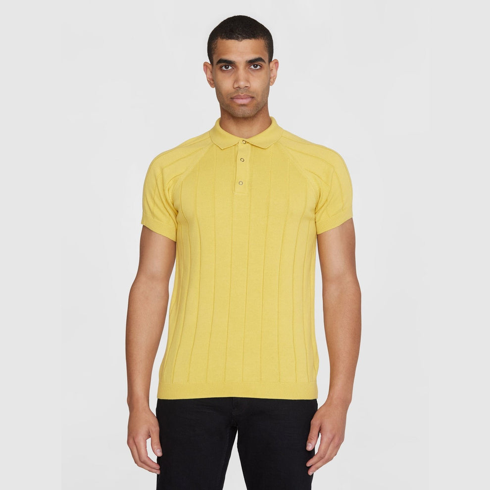 Knowledge Cotton Apparel M Regular Short Sleeved Striped Knitted Polo Misted Yellow