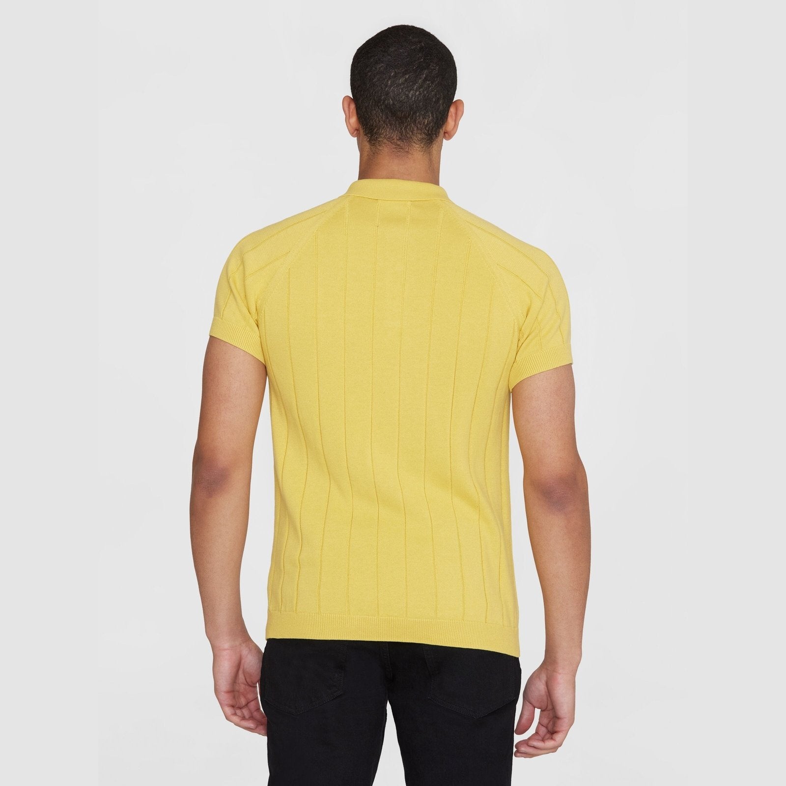 Knowledge Cotton Apparel M Regular Short Sleeved Striped Knitted Polo Misted Yellow