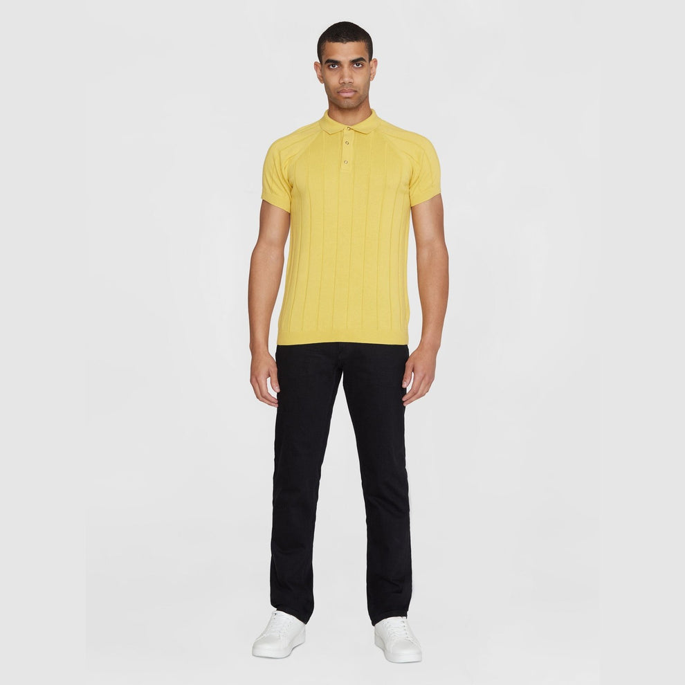Knowledge Cotton Apparel M Regular Short Sleeved Striped Knitted Polo Misted Yellow