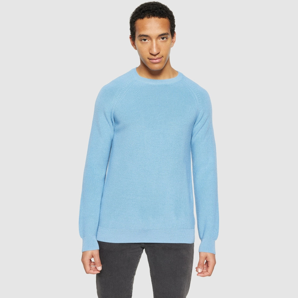 Knowledge Cotton Apparel M O-Neck Merino Wool Rib Knit Glacier Lake