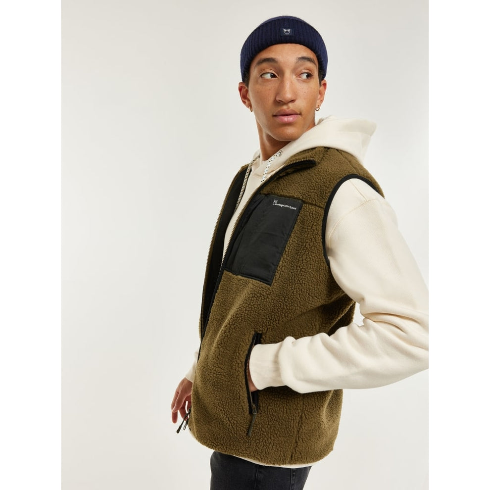 Knowledge Cotton Apparel M Teddy Fleece Vest Dark Olive