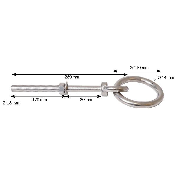 Fortøjningsbolt med ring RF, Ø16mm