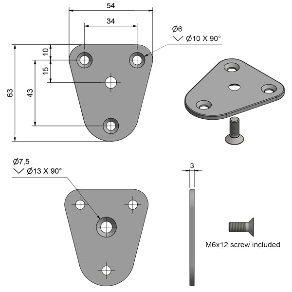Roca trekantet skive til gribehåndtag inkl. skrue