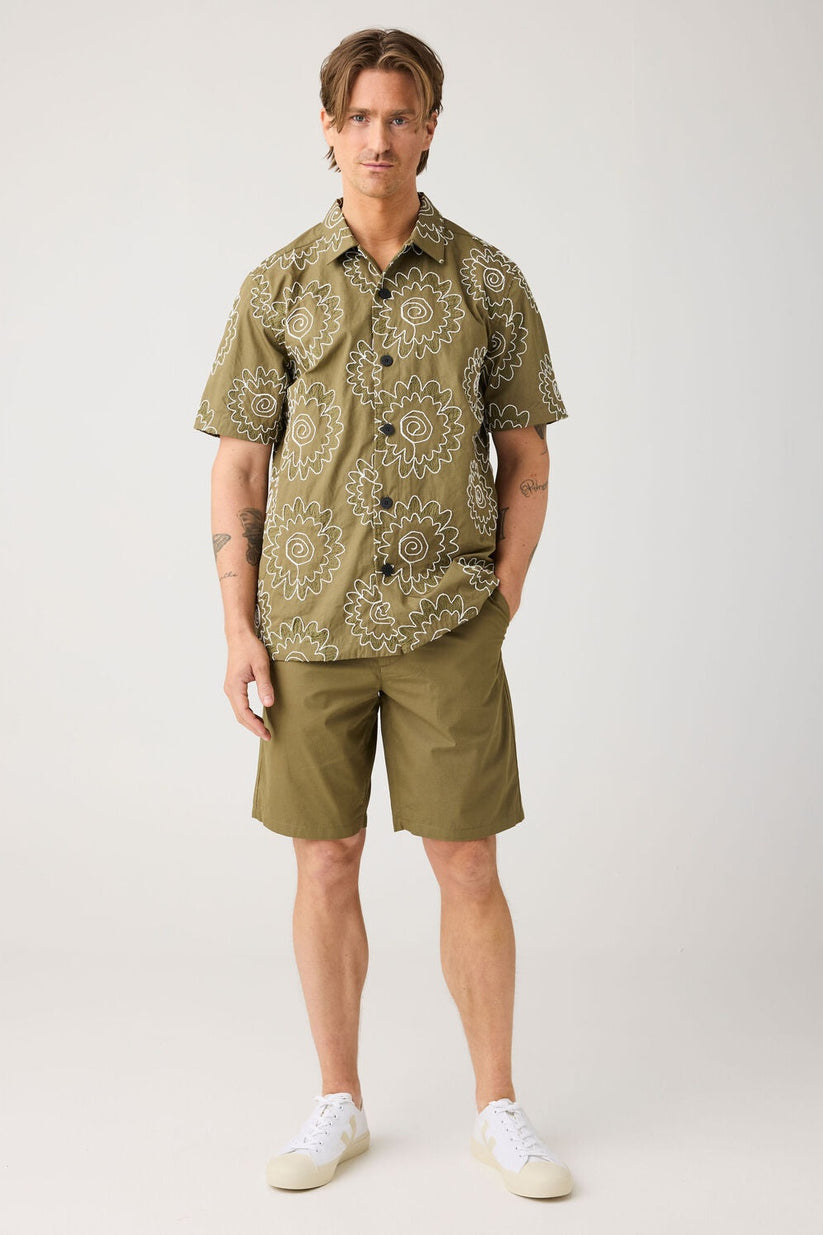 Knowledge Cotton Apparel M Fig Loose Poplin Elastic Waist String Shorts - Gots/Vegan 1068 Burned Olive