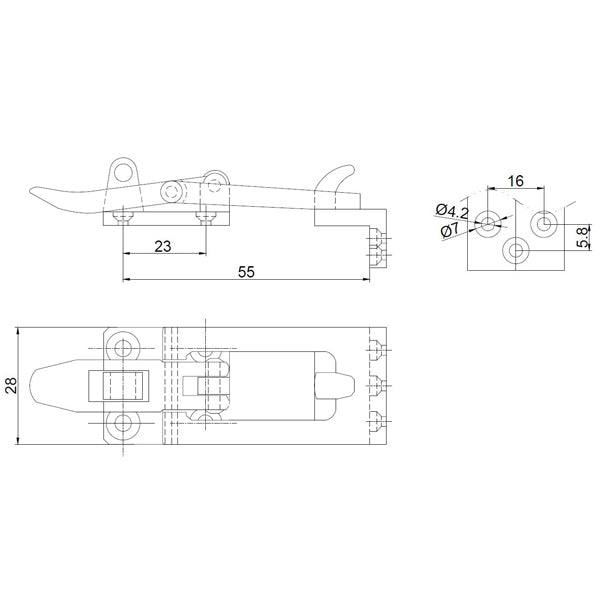 Spændeoverfald med vinkel låsebeslag 89x28mm støbt RF stål