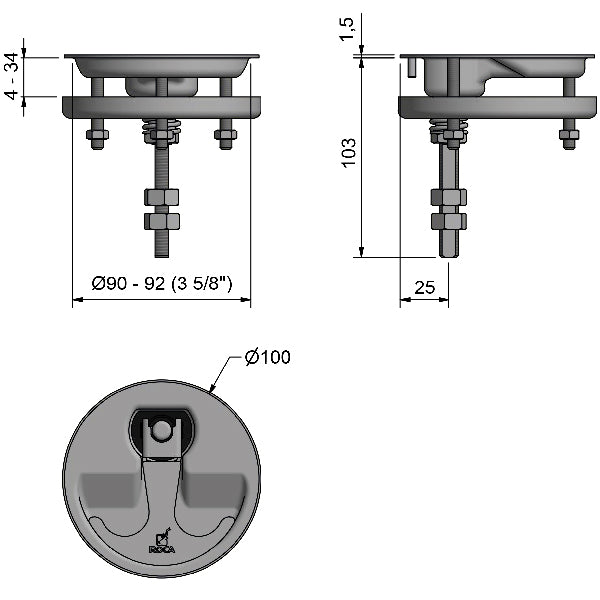 Roca dørkbeslag RF, Ø100 mm