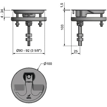Roca dørkbeslag RF, Ø100 mm