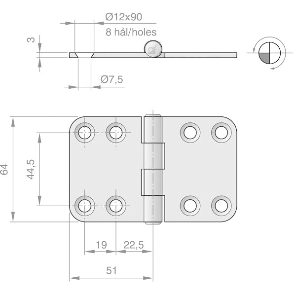 Roca hængsel RF, 102x64mm