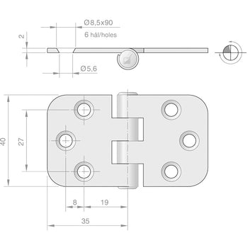 Roca hængsel RF 70x40mm, omvendt