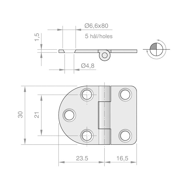 Roca hængsel RF 40x30mm, omvendt