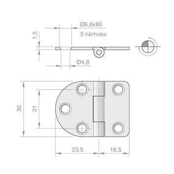 Roca hængsel RF 40x30mm, omvendt
