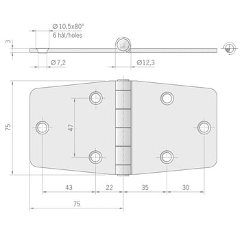 Roca hængsel RF, 150x75mm