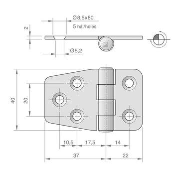 Roca hængsel RF 59x40mm, omvendt