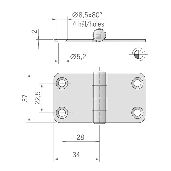 Roca hængsel RF, 68x37mm