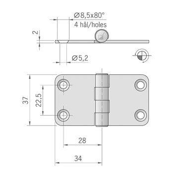 Roca hængsel RF, 68x37mm