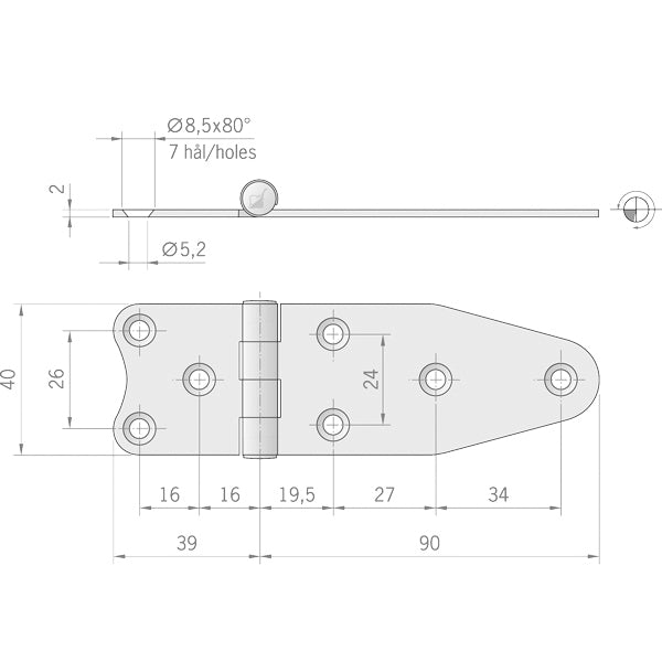 Roca hængsel RF, 129x40mm