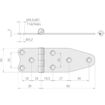 Roca hængsel RF, 129x40mm