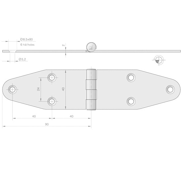Roca hængsel RF, 180x40mm
