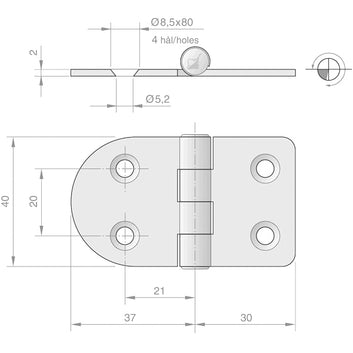 Roca hængsel RF, 67x40mm