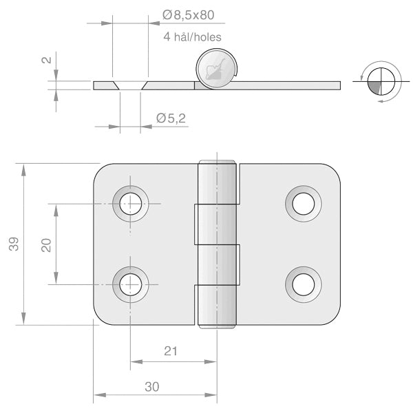 Roca hængsel RF, 60x39mm