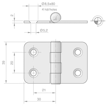 Roca hængsel RF, 60x39mm