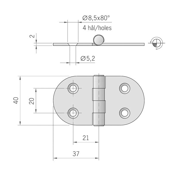 Roca hængsel RF, 74x40mm