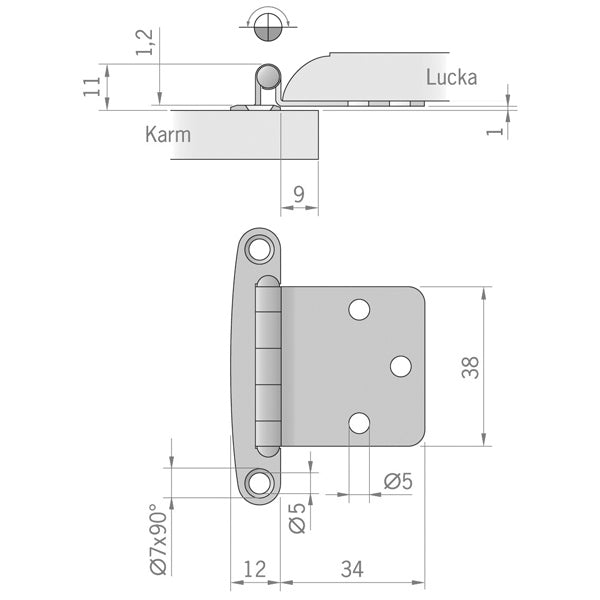Roca hængsel RF, 46x38mm