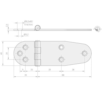 Roca hængsel RF, 127x40 mm