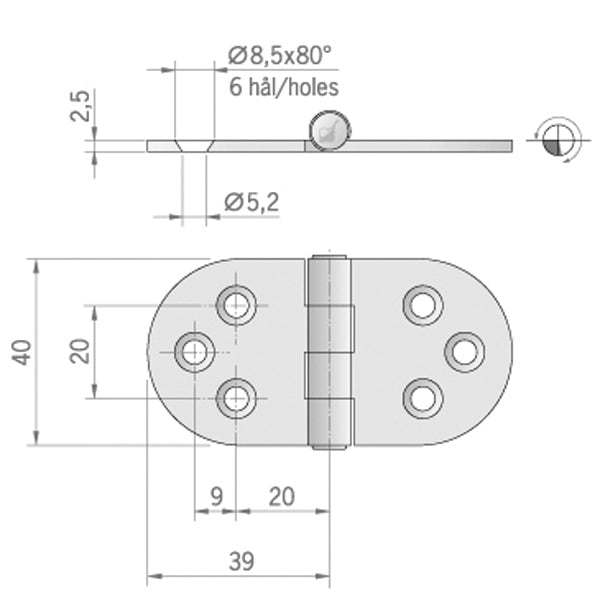 Roca hængsel RF, 78x40mm