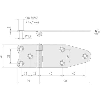 Roca hængsel RF 129x40mm, omvendt